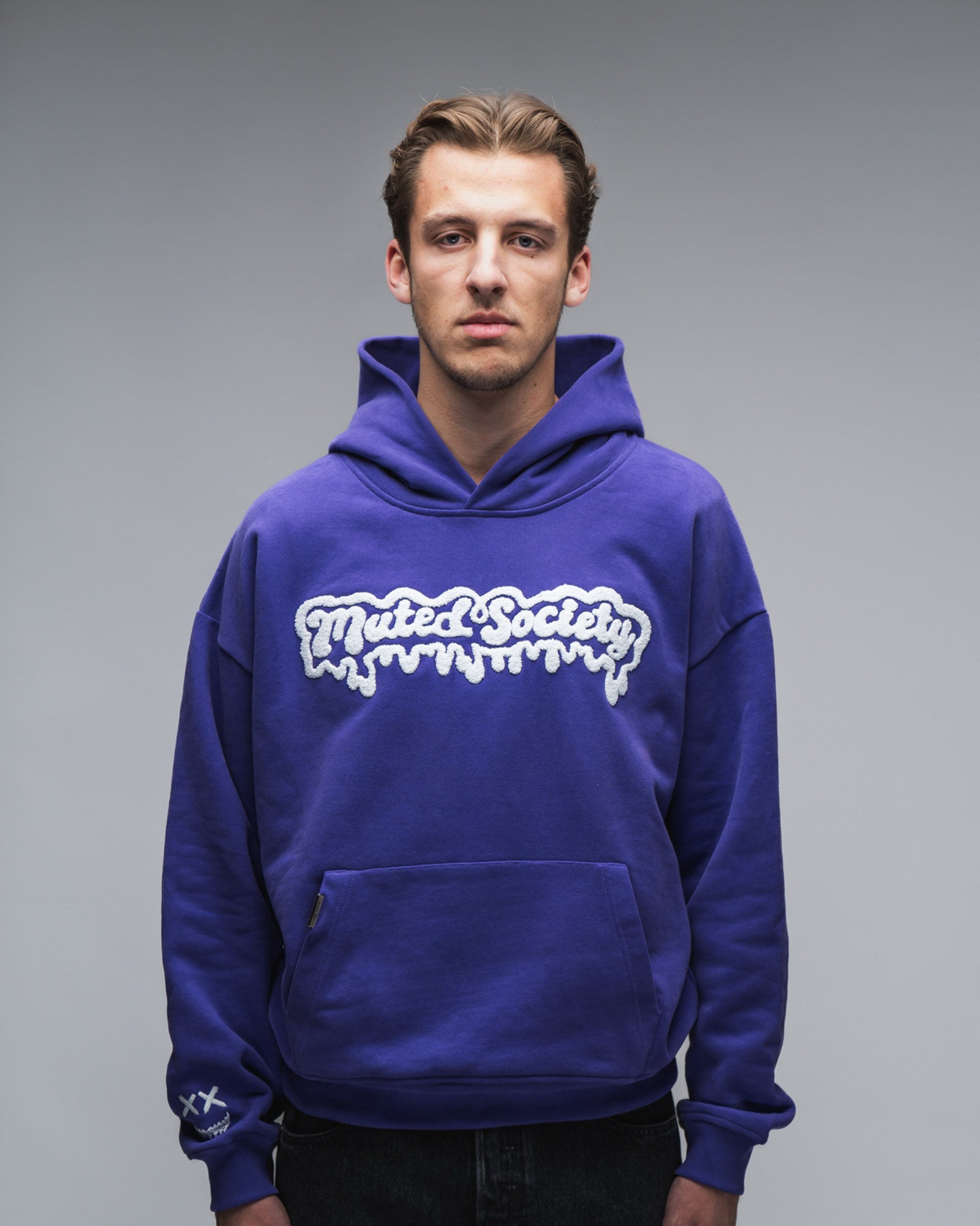 Purple Brand Wordmark Drip Grey Hoodie (P447-HHGW124)